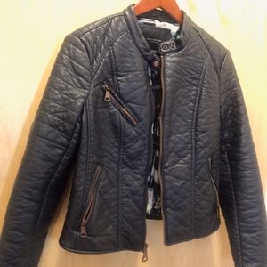 MARC NEW YORK Dark Navy Leather Moto Jacket